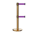 Retractable Dual Belt Barrier Stanchion, Rolling Base, Satin Brass Post, 13 ft Belt - Montour Line ME630D