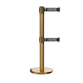 Retractable Dual Belt Barrier Stanchion, Rolling Base, Satin Brass Post, 13 ft Belt - Montour Line ME630D