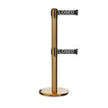Retractable Dual Belt Barrier Stanchion, Rolling Base, Satin Brass Post, 11 ft Belt - Montour Line ME630D