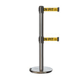 Retractable Dual Belt Barrier Stanchion, Rolling Base, Satin Stainless Steel Post, 13 ft Belt - Montour Line ME630D
