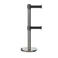 Retractable Dual Belt Barrier Stanchion, Rolling Base, Satin Stainless Steel Post, 13 ft Belt - Montour Line ME630D