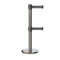 Retractable Dual Belt Barrier Stanchion, Rolling Base, Satin Stainless Steel Post, 7.5 ft Belt - Montour Line ME630D