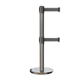 Retractable Dual Belt Barrier Stanchion, Rolling Base, Satin Stainless Steel Post, 13 ft Belt - Montour Line ME630D