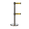 Retractable Dual Belt Barrier Stanchion, Rolling Base, Satin Stainless Steel Post, 7.5 ft Belt - Montour Line ME630D