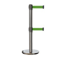 Retractable Dual Belt Barrier Stanchion, Rolling Base, Satin Stainless Steel Post, 13 ft Belt - Montour Line ME630D