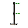 Retractable Dual Belt Barrier Stanchion, Rolling Base, Satin Stainless Steel Post, 13 ft Belt - Montour Line ME630D