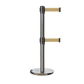 Retractable Dual Belt Barrier Stanchion, Rolling Base, Satin Stainless Steel Post, 13 ft Belt - Montour Line ME630D