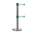 Retractable Dual Belt Barrier Stanchion, Rolling Base, Satin Stainless Steel Post, 13 ft Belt - Montour Line ME630D
