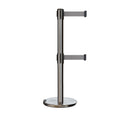 Retractable Dual Belt Barrier Stanchion, Rolling Base, Satin Stainless Steel Post, 13 ft Belt - Montour Line ME630D