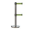 Retractable Dual Belt Barrier Stanchion, Rolling Base, Satin Stainless Steel Post, 13 ft Belt - Montour Line ME630D