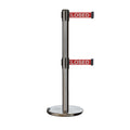 Retractable Dual Belt Barrier Stanchion, Rolling Base, Satin Stainless Steel Post, 13 ft Belt - Montour Line ME630D