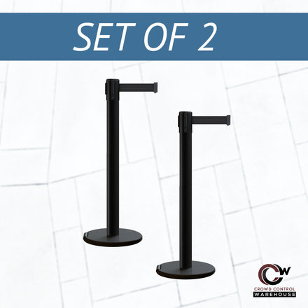 Retractable Belt Barrier Stanchion, Rolling Base, 14 ft Belt - Montour Line ME650
