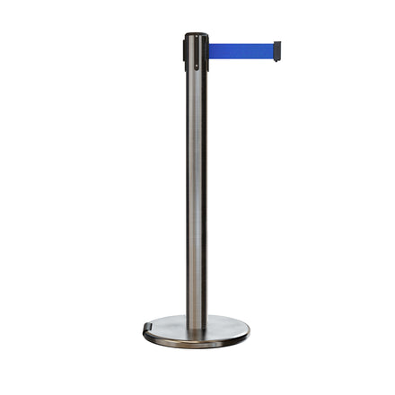 Retractable Belt Barrier Stanchion, Rolling Base, 16 ft Belt - Montour Line ME650