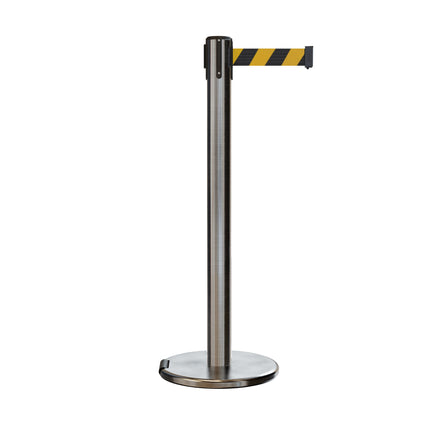 Retractable Belt Barrier Stanchion, Rolling Base, 16 ft Belt - Montour Line ME650