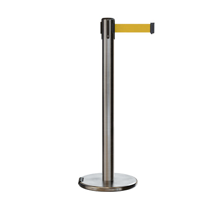 Retractable Belt Barrier Stanchion, Rolling Base, 16 ft Belt - Montour Line ME650