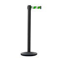 Retractable Belt Barrier Stanchion, Black Post, Cast Iron Base, 13 Ft. Belt - Montour Line MI630