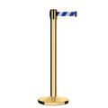 Retractable Belt Barrier Stanchion, Polished Brass Post, Cast Iron Base, 9 Ft. Belt - Montour Line MI630