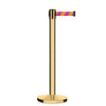 Retractable Belt Barrier Stanchion, Polished Brass Post, Cast Iron Base, 9 Ft. Belt - Montour Line MI630