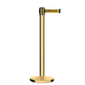 Retractable Belt Barrier Stanchion, Polished Brass Post, Cast Iron Base, 9 Ft. Belt - Montour Line MI630