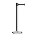 Retractable Belt Barrier Stanchion, Polished Stainless Steel Post, Cast Iron Base, 11 Ft. Belt - Montour Line MI630