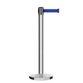 Retractable Belt Barrier Stanchion, Polished Stainless Steel Post, Cast Iron Base, 11 Ft. Belt - Montour Line MI630