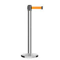 Retractable Belt Barrier Stanchion, Polished Stainless Steel Post, Cast Iron Base, 11 Ft. Belt - Montour Line MI630