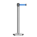 Retractable Belt Barrier Stanchion, Polished Stainless Steel Post, Cast Iron Base, 13 Ft. Belt - Montour Line MI630