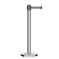 Retractable Belt Barrier Stanchion, Polished Stainless Steel Post, Cast Iron Base, 11 Ft. Belt - Montour Line MI630