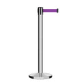 Retractable Belt Barrier Stanchion, Polished Stainless Steel Post, Cast Iron Base, 11 Ft. Belt - Montour Line MI630