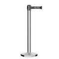Retractable Belt Barrier Stanchion, Polished Stainless Steel Post, Cast Iron Base, 11 Ft. Belt - Montour Line MI630
