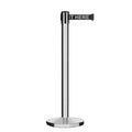 Retractable Belt Barrier Stanchion, Polished Stainless Steel Post, Cast Iron Base, 13 Ft. Belt - Montour Line MI630