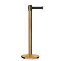 Retractable Belt Barrier Stanchion, Satin Brass Post, Cast Iron Base, 7.5 Ft. Belt - Montour Line MI630