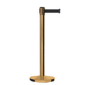 Retractable Belt Barrier Stanchion, Satin Brass Post, Cast Iron Base, 13 Ft. Belt - Montour Line MI630