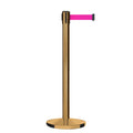 Retractable Belt Barrier Stanchion, Satin Brass Post, Cast Iron Base, 7.5 Ft. Belt - Montour Line MI630