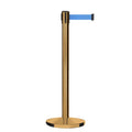 Retractable Belt Barrier Stanchion, Satin Brass Post, Cast Iron Base, 7.5 Ft. Belt - Montour Line MI630
