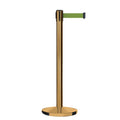 Retractable Belt Barrier Stanchion, Satin Brass Post, Cast Iron Base, 7.5 Ft. Belt - Montour Line MI630