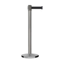 Retractable Belt Barrier Stanchion, Satin Stainless Steel, Cast Iron Base, 11 Ft. Belt - Montour Line MI630