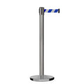 Retractable Belt Barrier Stanchion, Satin Stainless Steel, Cast Iron Base, 11 Ft. Belt - Montour Line MI630