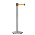Retractable Belt Barrier Stanchion, Satin Stainless Steel, Cast Iron Base, 11 Ft. Belt - Montour Line MI630