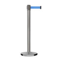 Retractable Belt Barrier Stanchion, Satin Stainless Steel, Cast Iron Base, 13 Ft. Belt - Montour Line MI630