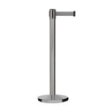 Retractable Belt Barrier Stanchion, Satin Stainless Steel, Cast Iron Base, 11 Ft. Belt - Montour Line MI630