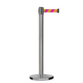Retractable Belt Barrier Stanchion, Satin Stainless Steel, Cast Iron Base, 11 Ft. Belt - Montour Line MI630