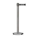 Retractable Belt Barrier Stanchion, Satin Stainless Steel, Cast Iron Base, 11 Ft. Belt - Montour Line MI630
