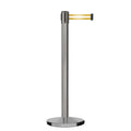 Retractable Belt Barrier Stanchion, Satin Stainless Steel, Cast Iron Base, 11 Ft. Belt - Montour Line MI630