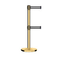 Retractable Dual Belt Barrier Stanchion, Cast Iron Base, Polished Brass Post, 11 ft Belt - Montour Line MI630D