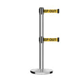 Retractable Dual Belt Barrier Stanchion, Cast Iron Base, Polished Stainless Steel Post, 11 ft Belt - Montour Line MI630D