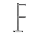 Retractable Dual Belt Barrier Stanchion, Cast Iron Base, Polished Stainless Steel Post, 11 ft Belt - Montour Line MI630D
