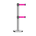 Retractable Dual Belt Barrier Stanchion, Cast Iron Base, Polished Stainless Steel Post, 11 ft Belt - Montour Line MI630D