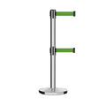 Retractable Dual Belt Barrier Stanchion, Cast Iron Base, Polished Stainless Steel Post, 11 ft Belt - Montour Line MI630D