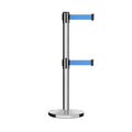 Retractable Dual Belt Barrier Stanchion, Cast Iron Base, Polished Stainless Steel Post, 11 ft Belt - Montour Line MI630D